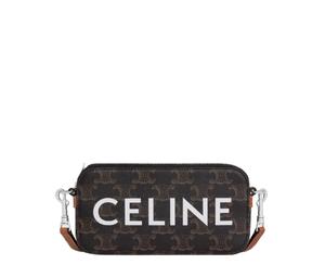 Celine Horizontal Pouch In Triomphe Canvas With Celine Print Tan