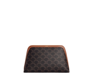 Buy Celine Large Cosmetic Pouch In Triomphe Canvas And Calfskin With Gold Finishing Hardware Tan at Sasom – Authentic and Ready to Ship