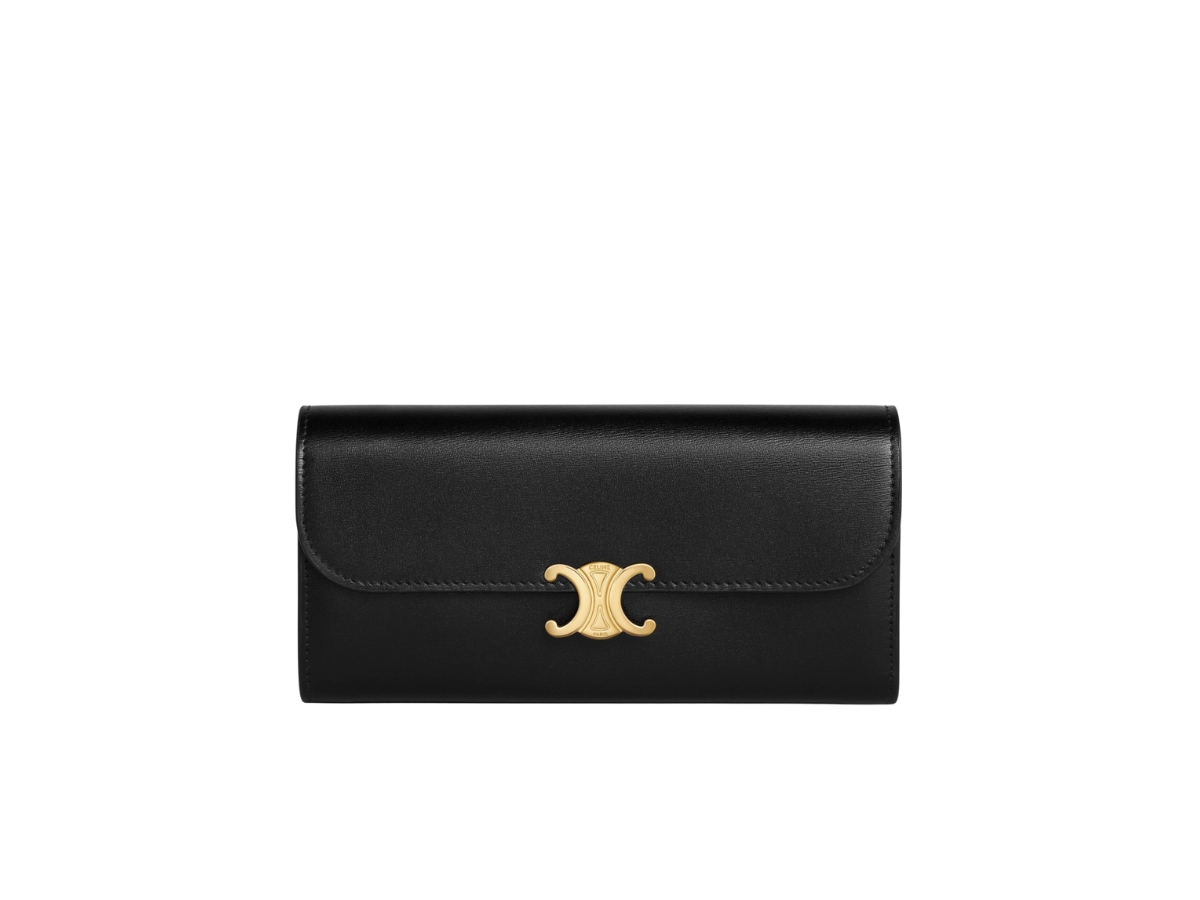 TRIOMPHE COMPACT WALLET IN SHINY CALFSKIN - BLACK