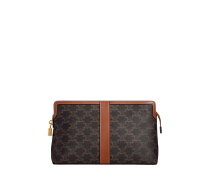 Buy Celine Lock Toiletry Pouch In Triomphe Canvas And Calfskin With Gold Finishing Hardware Tan at Sasom – Authentic and Ready to Ship