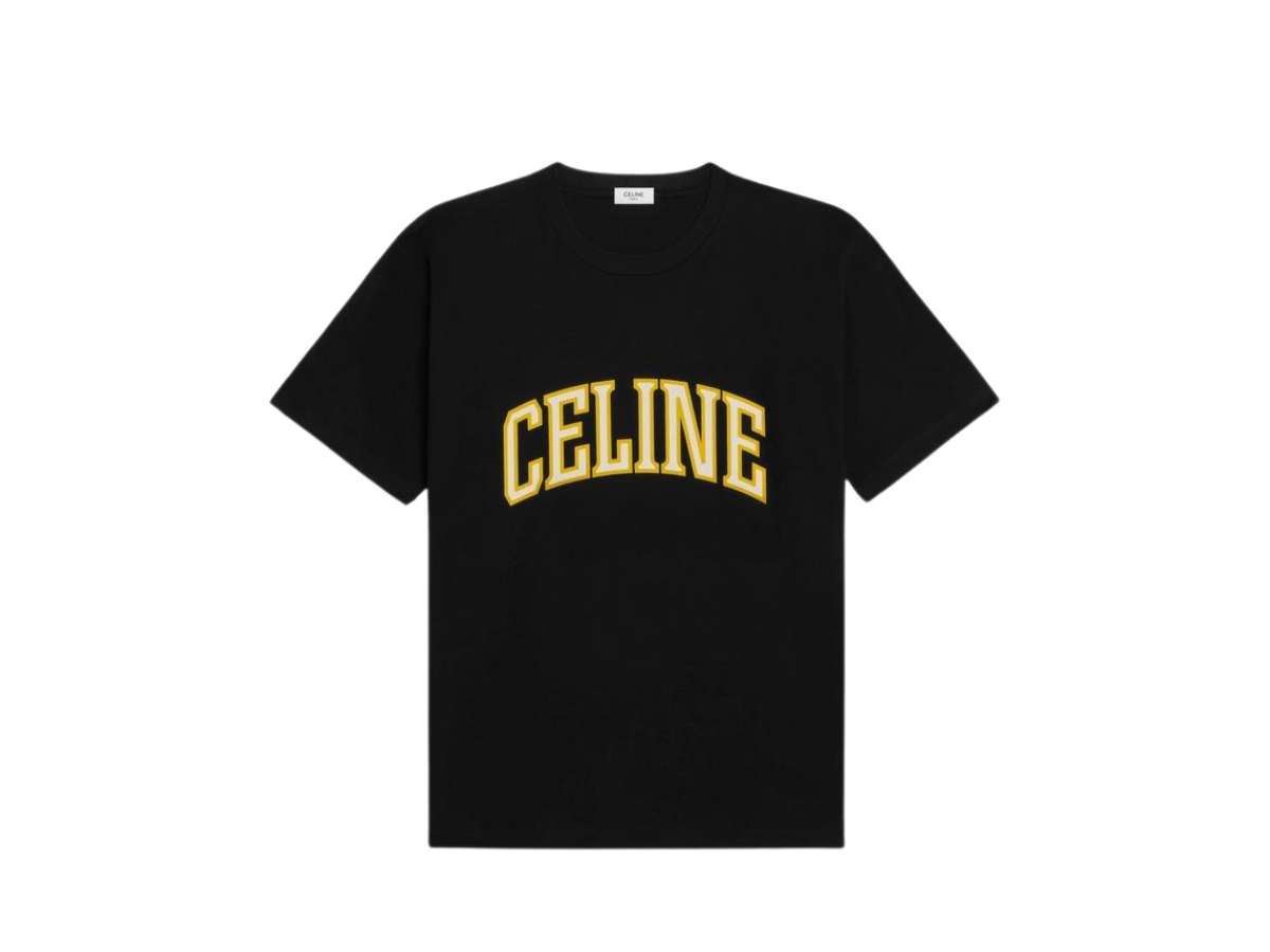 Celine Loose T-Shirt In Cotton Jersey Black/ Golden Yellow/ Off White