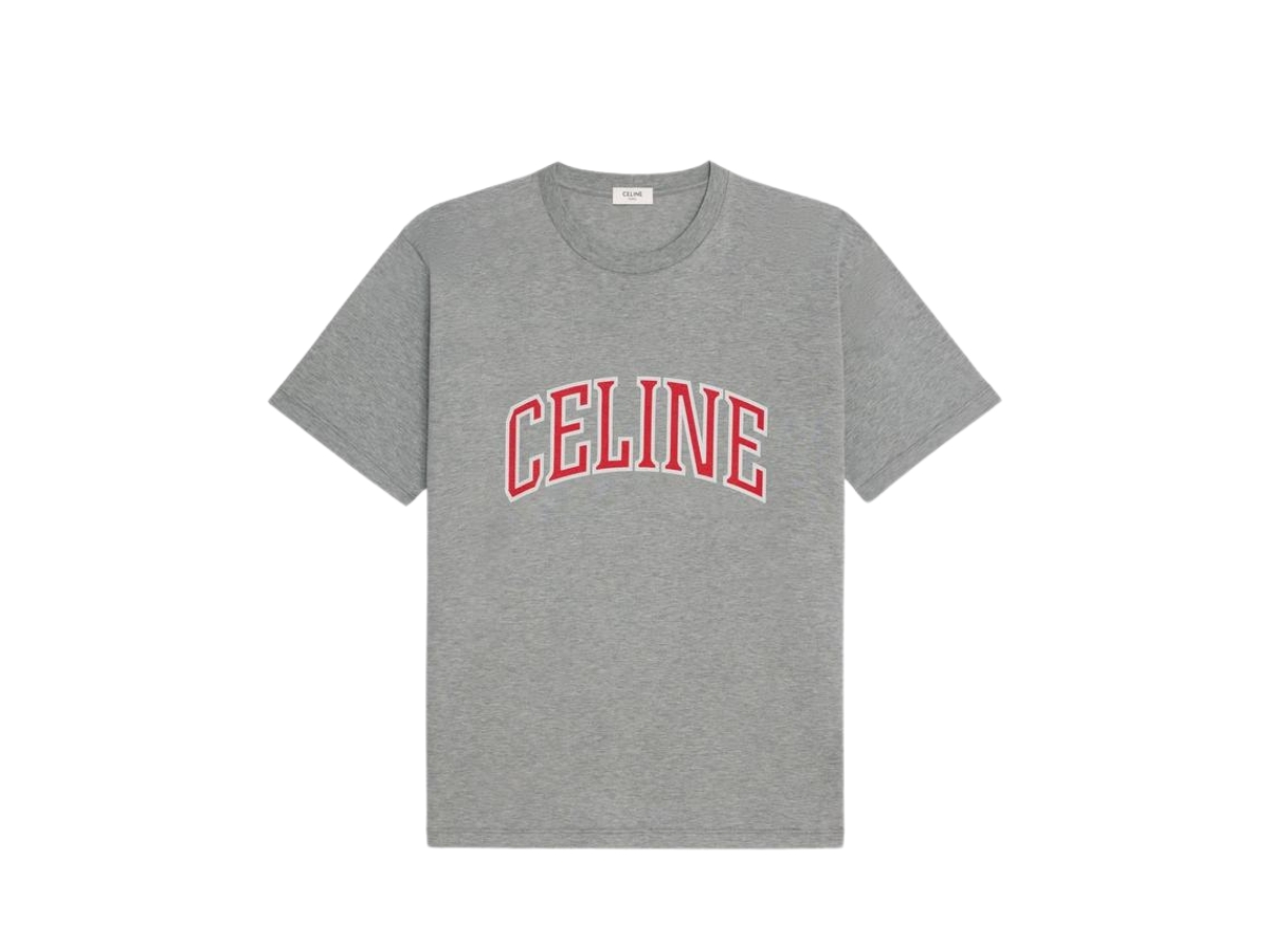 Celine Loose T-Shirt In Cotton Jersey Grey Melange/Red/Off White