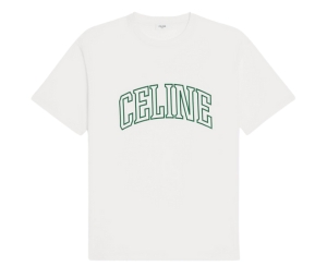 Celine Loose T-Shirt In Cotton Jersey Off White Green College