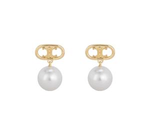 Celine Maillon Triomphe Pearl Earrings In Brass with Gold Finish and Glass Pearl Gold-Ivory