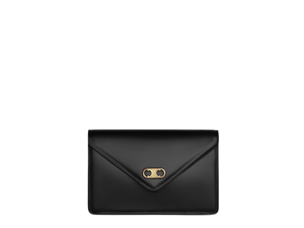 CELINE Triomphe WALLET ON CHAIN TRIOMPHE IN SHINY CALFSKIN BLACK