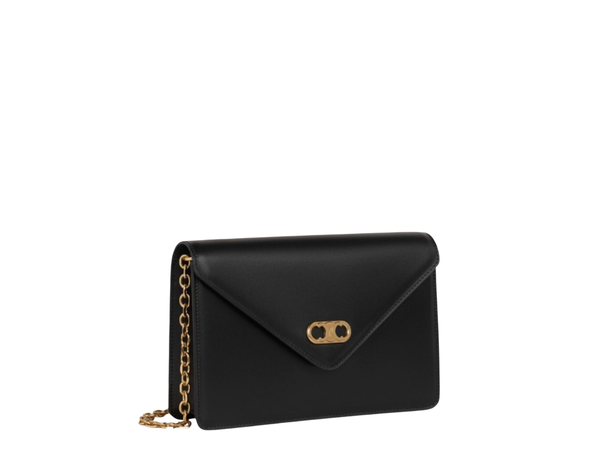 Celine Triomphe Wallet on Chain Triomphe in Shiny Calfskin, Black