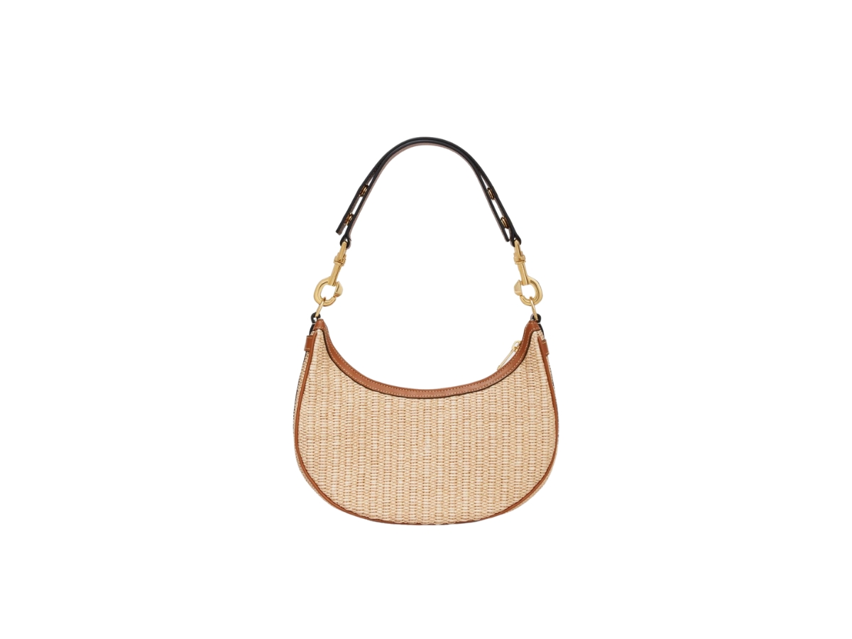 Celine Medium Ava Strap Bag In Raffia Effect Textile And Calfskin With Gold Finishing Natural Tan