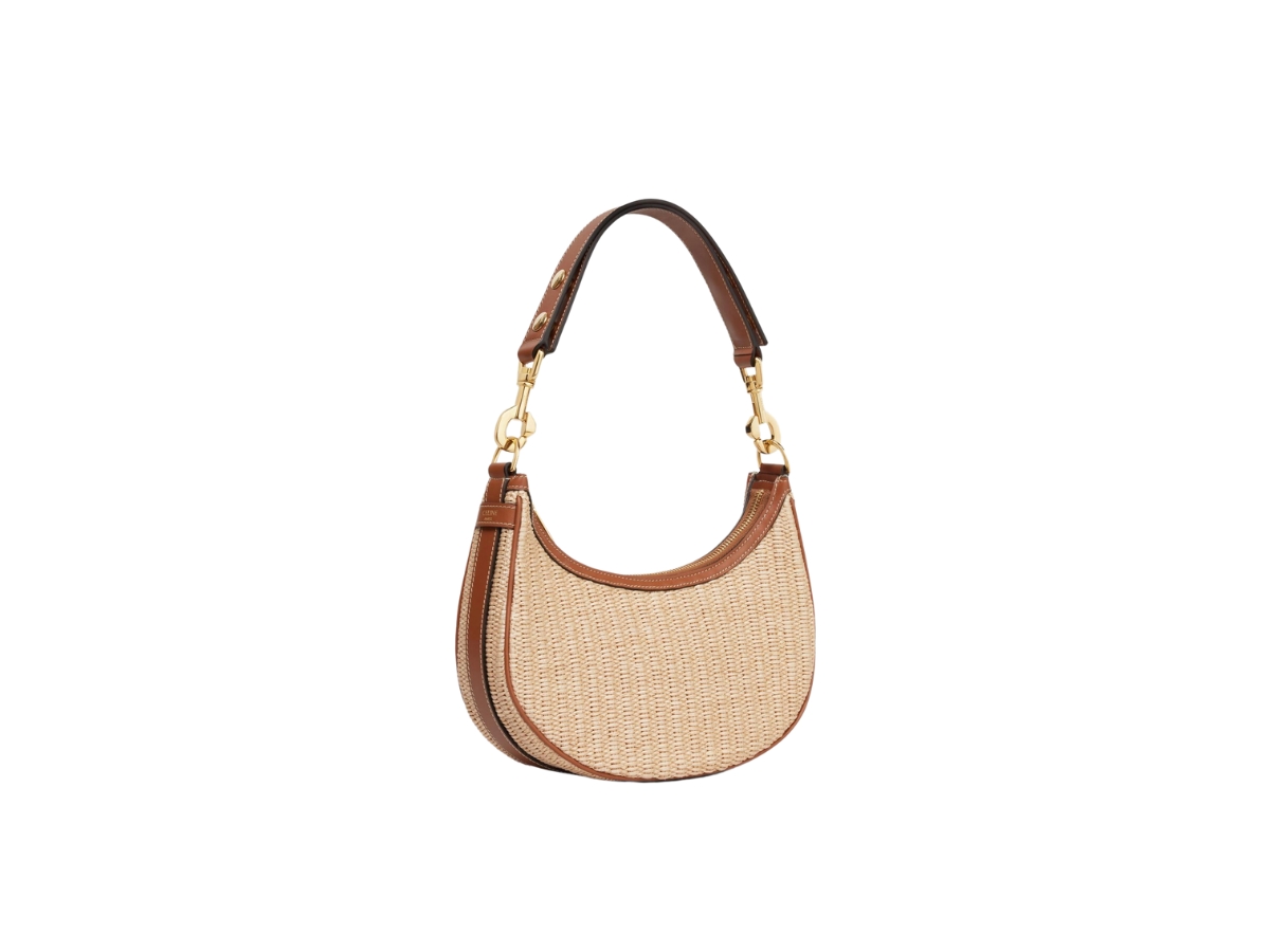 Celine Medium Ava Strap Bag In Raffia Effect Textile And Calfskin With Gold Finishing Natural Tan