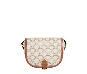 Celine Medium Folco Bag In Triomphe Canvas And Calfskin With Gold Finishing White