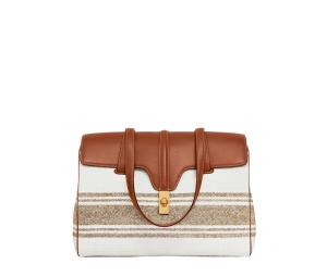 Buy Celine Medium Soft 16 Bag In Striped Textile And Calfskin With Gold Finishing Tobacco Tan at Sasom – Authentic and Ready to Ship