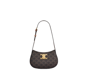 Celine Medium Tilly Bag In Triomphe Canvas And Calfskin Gold Finishing Hardware Tan