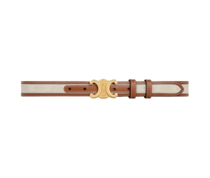 Celine Medium Triomphe Belt 25MM In Textile-Triomphe All-Over And Calfskin With Gold Finishing Hardware Natural-Tan