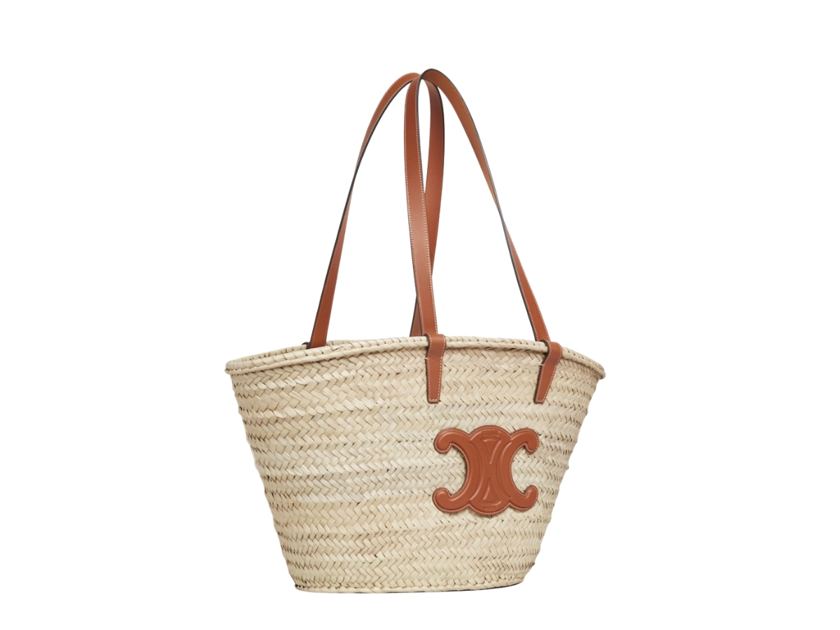 CLASSIC PANIER MEDIUM BRAIDED TRIOMPHE 47 IN BEIGE RAFFIA AND CALFSKIN