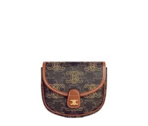 Celine Mini Besace In Triomphe Canvas With Triomphe Heart Embroidery Tan