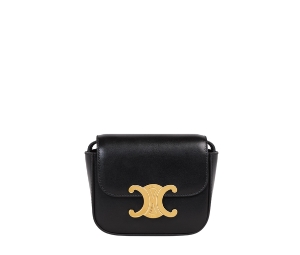 Celine Mini Triomphe In Shiny Calfskin Black