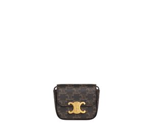Celine Mini Triomphe In Triomphe Canvas And Calfskin With Gold Finishing Tan
