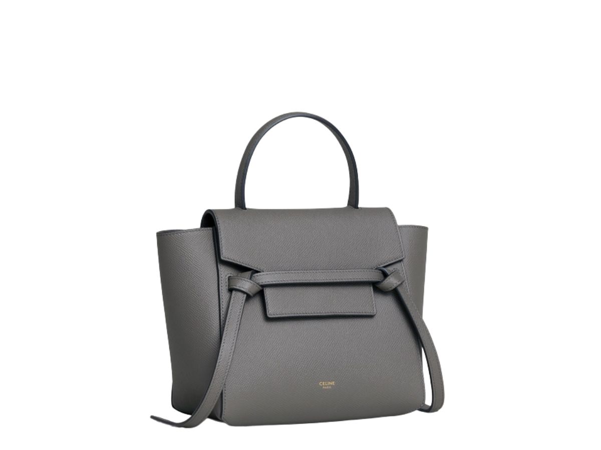 Celine Nano Belt Bag In Grained Calfskin With Gold Finishing Grey