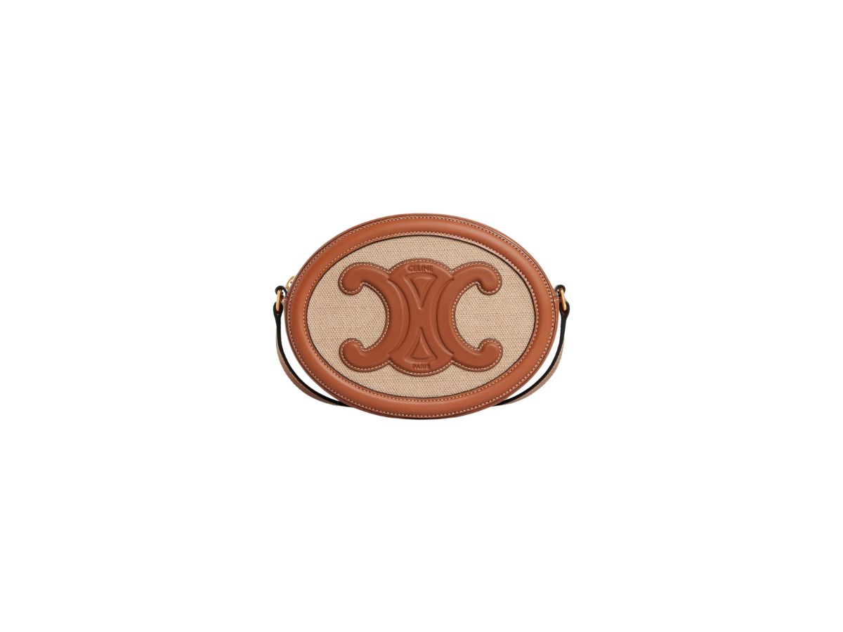 CLUTCH ON CHAIN CUIR TRIOMPHE IN TEXTILE AND CALFSKIN - NATURAL / TAN