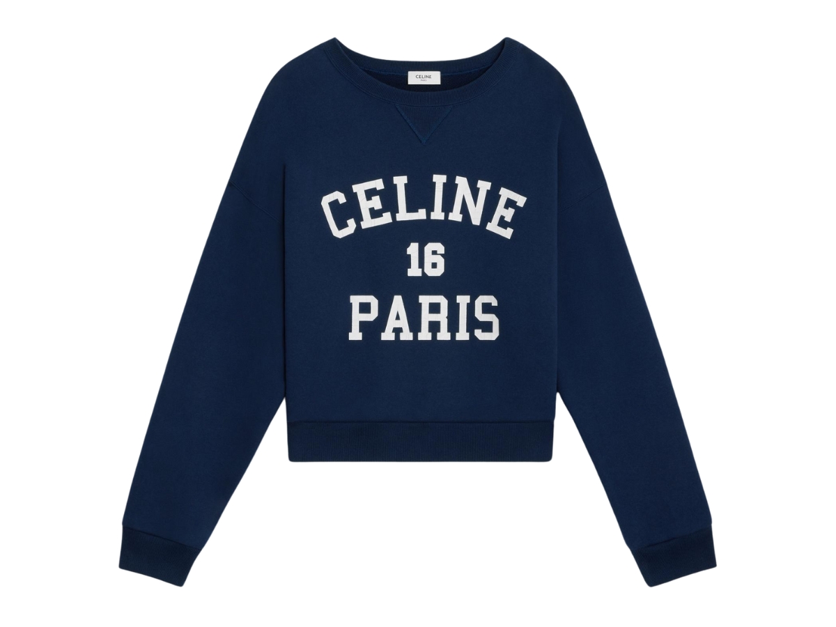 Celine Paris 16 Sweatshirt In Cotton Fleece Navy Off White