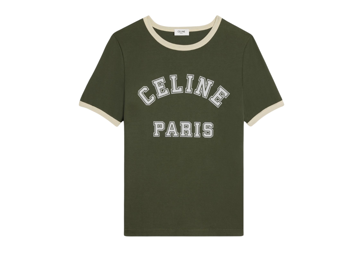 Celine Paris 70'S T-Shirt In Cotton Jersey Green Kaki Dark Beige Celine Paris 70'S T-Shirt In Cotton Jersey Green Kaki Dark Beige