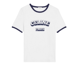 Celine Paris 70's T-Shirt In Cotton Jersey Off White-Navy