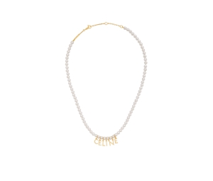 Celine Paris Pearl Necklace In Brass With Gold Finish And Glass Pearls Gold-Ivory
