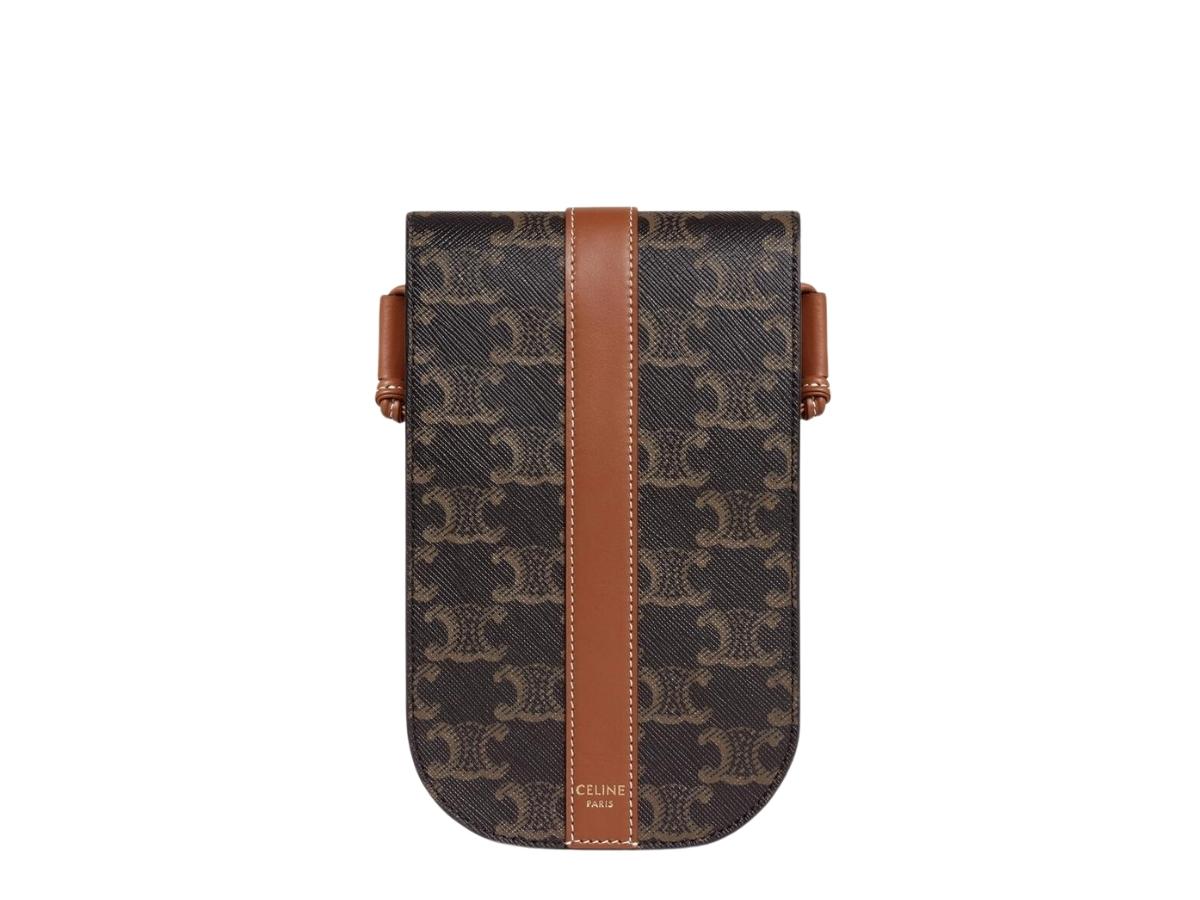 PHONE POUCH IN TRIOMPHE CANVAS AND CALFSKIN - TAN