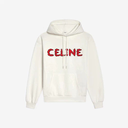 Celine Rhinestones Hoodie In Cotton Fleece Off White Black Red