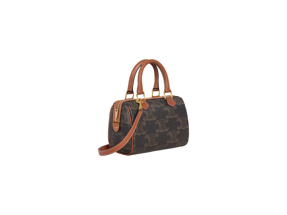 Shop CELINE Triomphe Canvas Small boston in triomphe canvas and