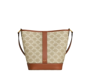 Celine Small Bucket Cuir Triomphe In Triomphe Canvas And Calfskin With Gold Finishing Grege