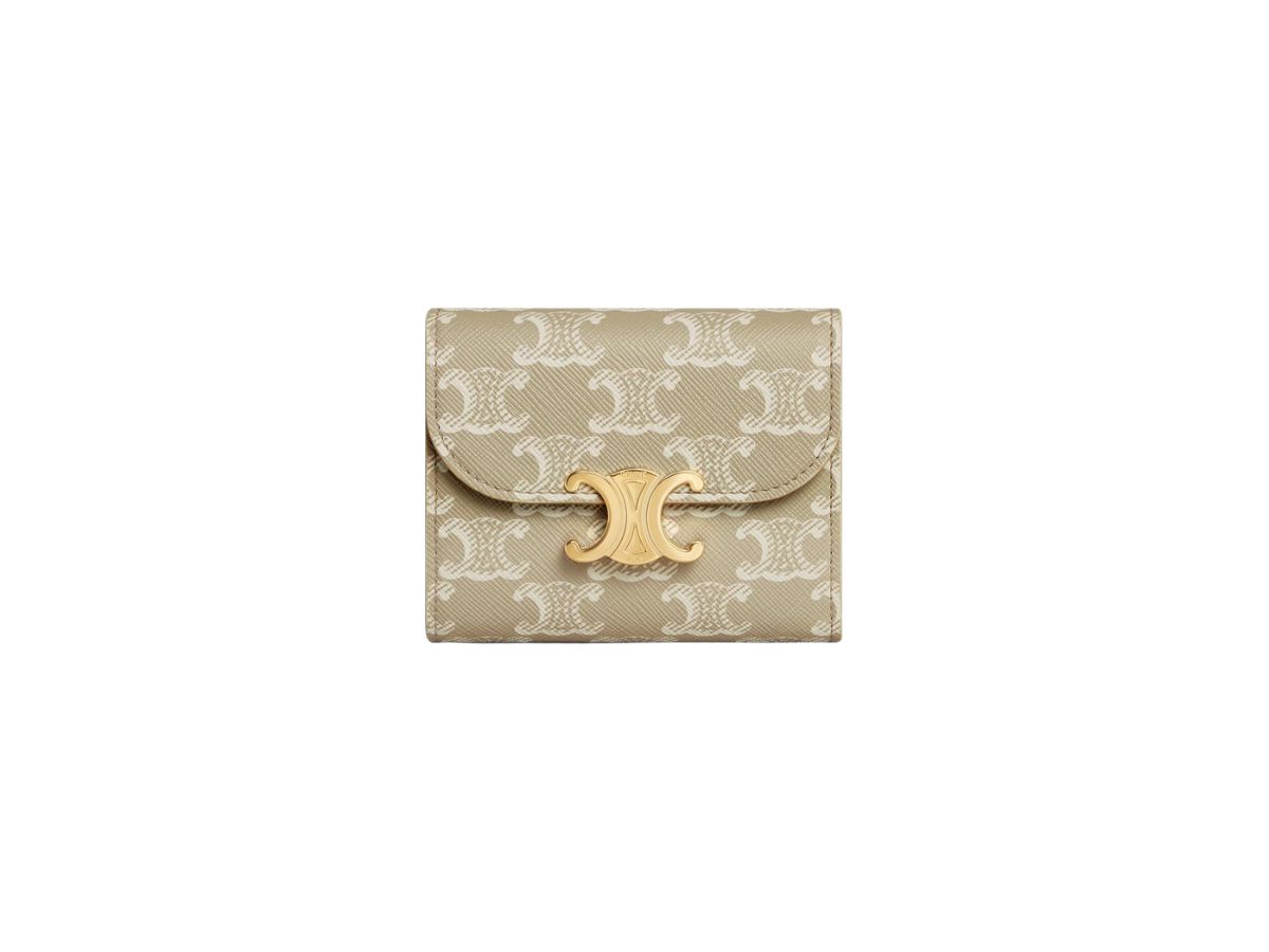 Celine Small Flap Wallet Triomphe In Triomphe Canvas Grege