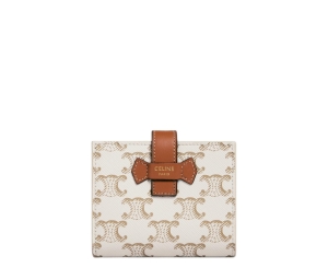 Buy Celine Small Strap Wallet Essentials In Triomphe Canvas And Lambskin With Gold Metal Hardware White-Tan at Sasom – Authentic and Ready to Ship