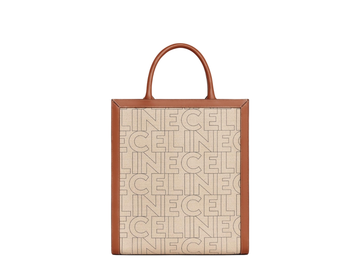 Celine Small Vertical Cabas Tote With Celine Print Natural/Tan