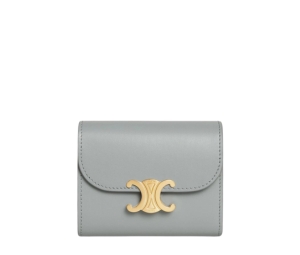Celine Small Wallet Triomphe In Shiny Calfskin With Gold Finishing Pearl Blue