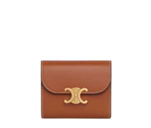 Celine Small Wallet Triomphe In Shiny Smooth Lambskin With Gold Finishing Tan