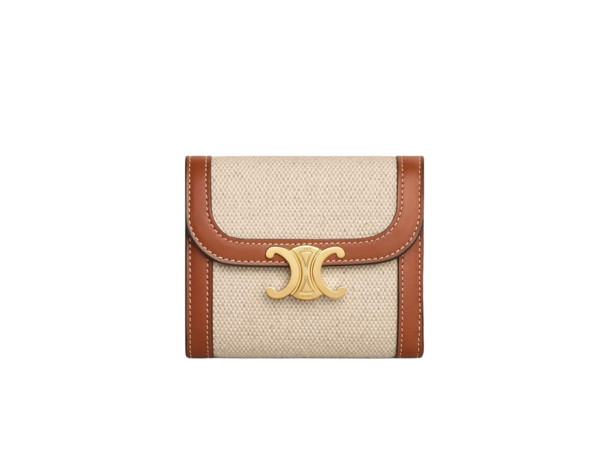 SASOM | กระเป๋า Celine Small Wallet Triomphe In Textile And Calfskin With  Gold Finishing Natural Tan เช็คราคาล่าสุด