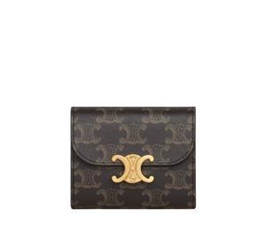 Celine Small Wallet Triomphe In Triomphe Canvas With Gold Finishing Tan