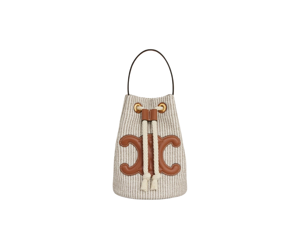☆☆CELINE☆☆ Celine 196532ECH 15KZ Teen Drawstring Striped CELINE All Over Textile Calfskin Striped Teen Drawstring Bag