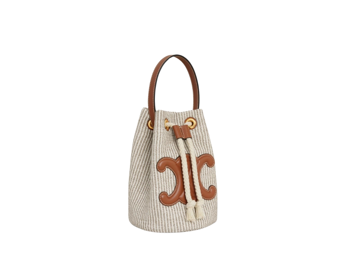 Celine Teen Drawstring In Striped Textile And Calfskin Beige