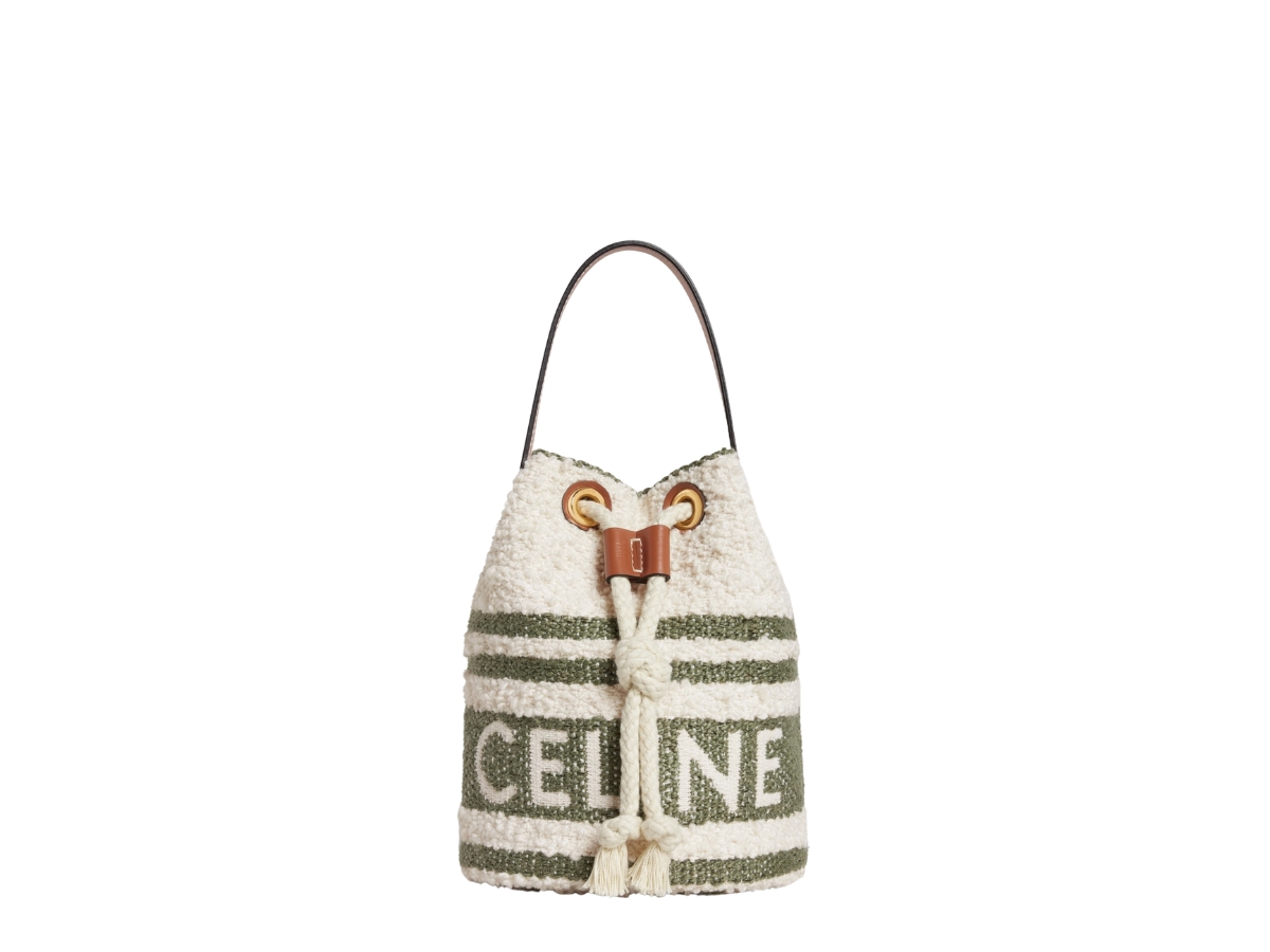 ☆☆CELINE☆☆ Celine 196532ECH 15KZ Teen Drawstring Striped CELINE All Over Textile Calfskin Striped Teen Drawstring Bag