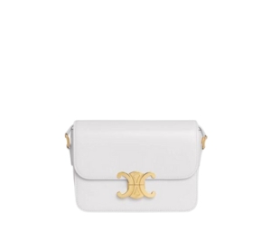 Celine Teen Triomphe Bag In Shiny Calfskin With Triomphe Metallic Closure Arctic White