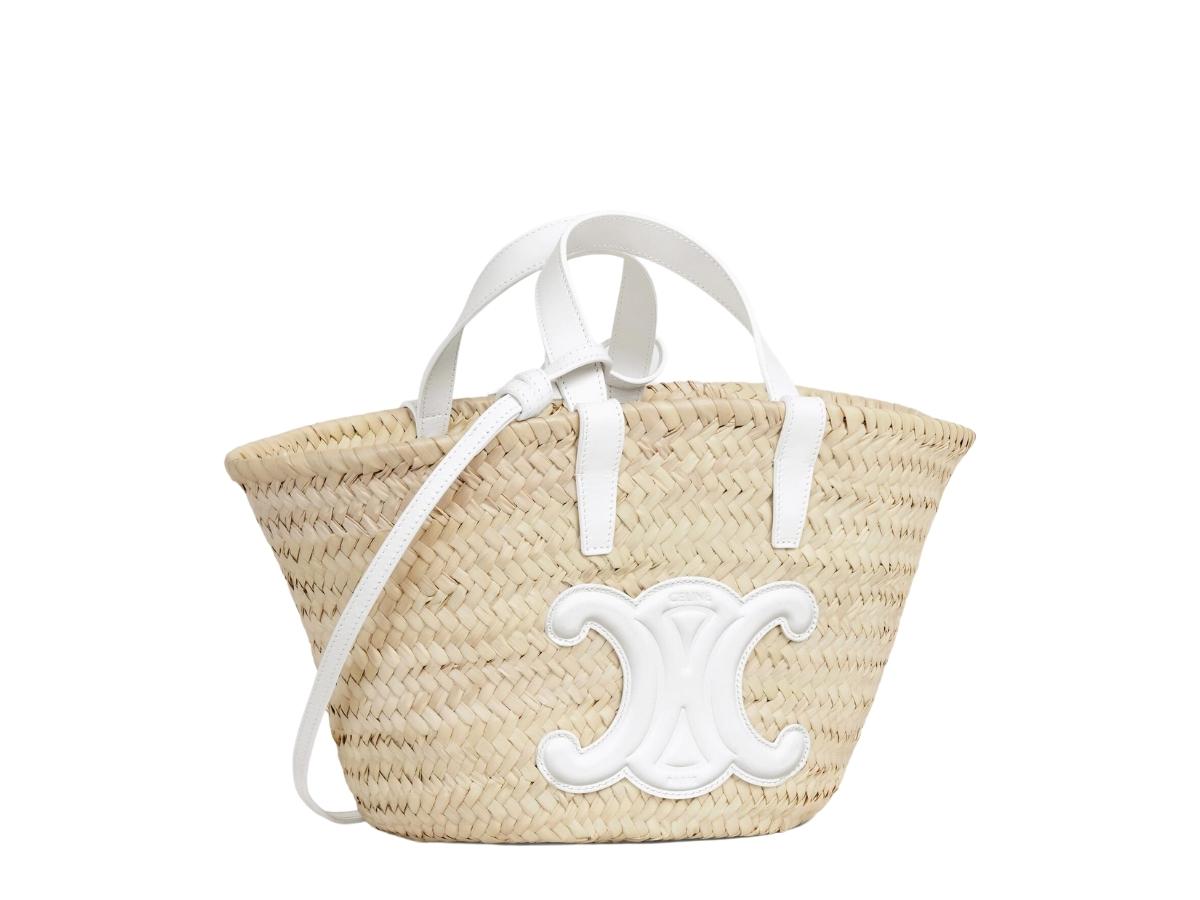◆Celine◆ TEEN CLASSIC PANIER IN PALM LEAVES AND CALFSKIN CELINE Teen Classic Panier Palm Leaves & Leather Tote