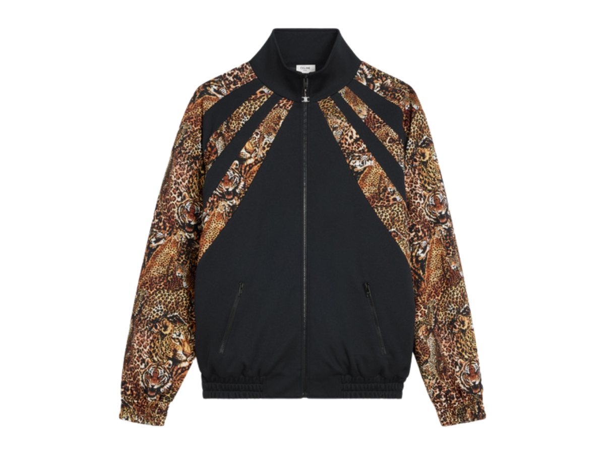 Celine Tracksuit Jacket In Double Face Jersey BLACK/LEOPARD
