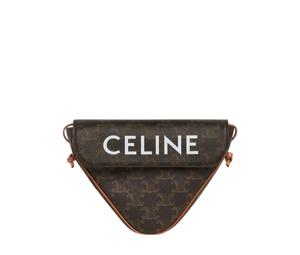 Celine Triangle Bag In Triomphe Canvas Calfskin With Celine Print Tan