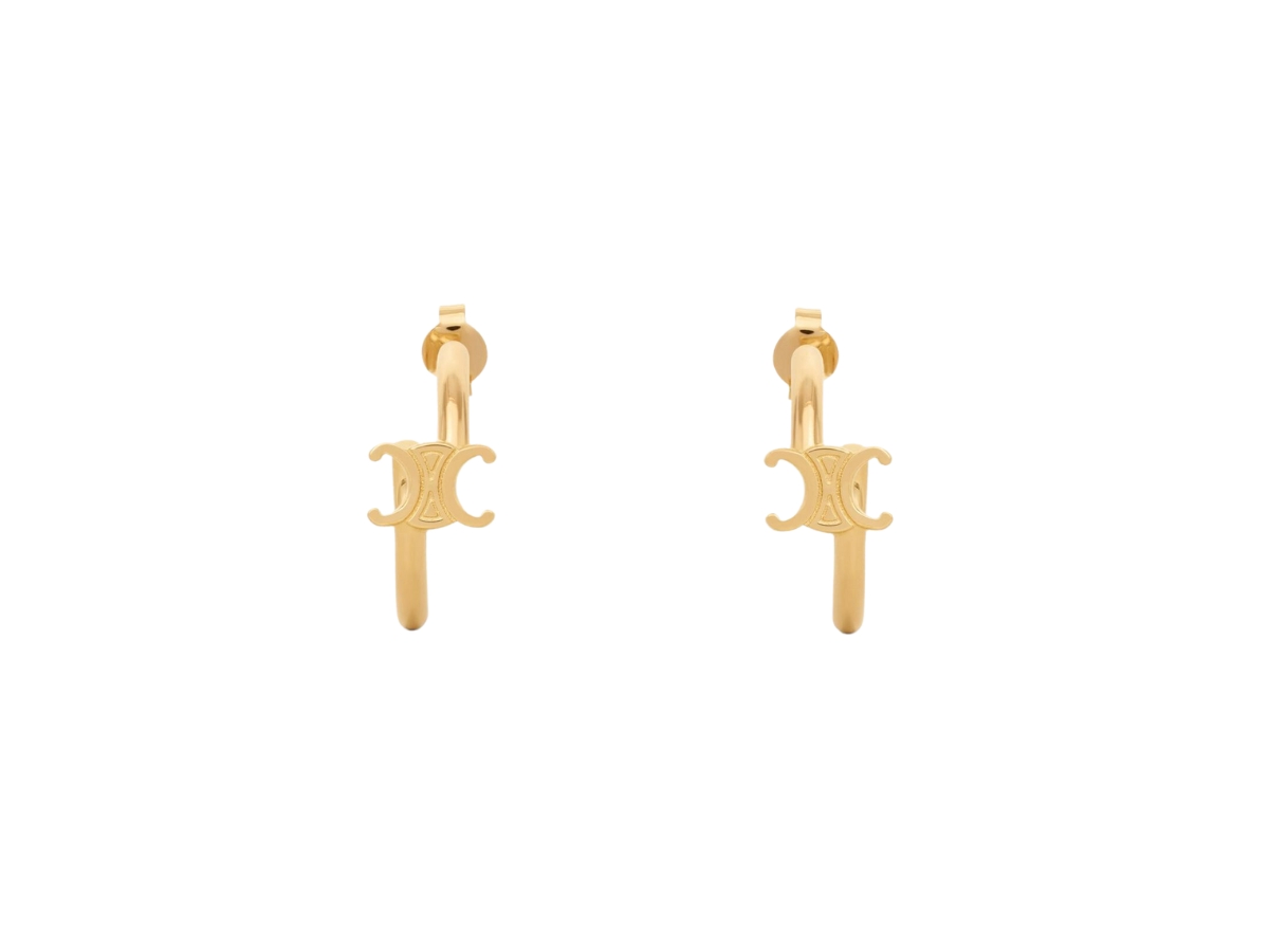 Celine Triomphe Asymmetric Hoops In Brass With Gold Finish Gold