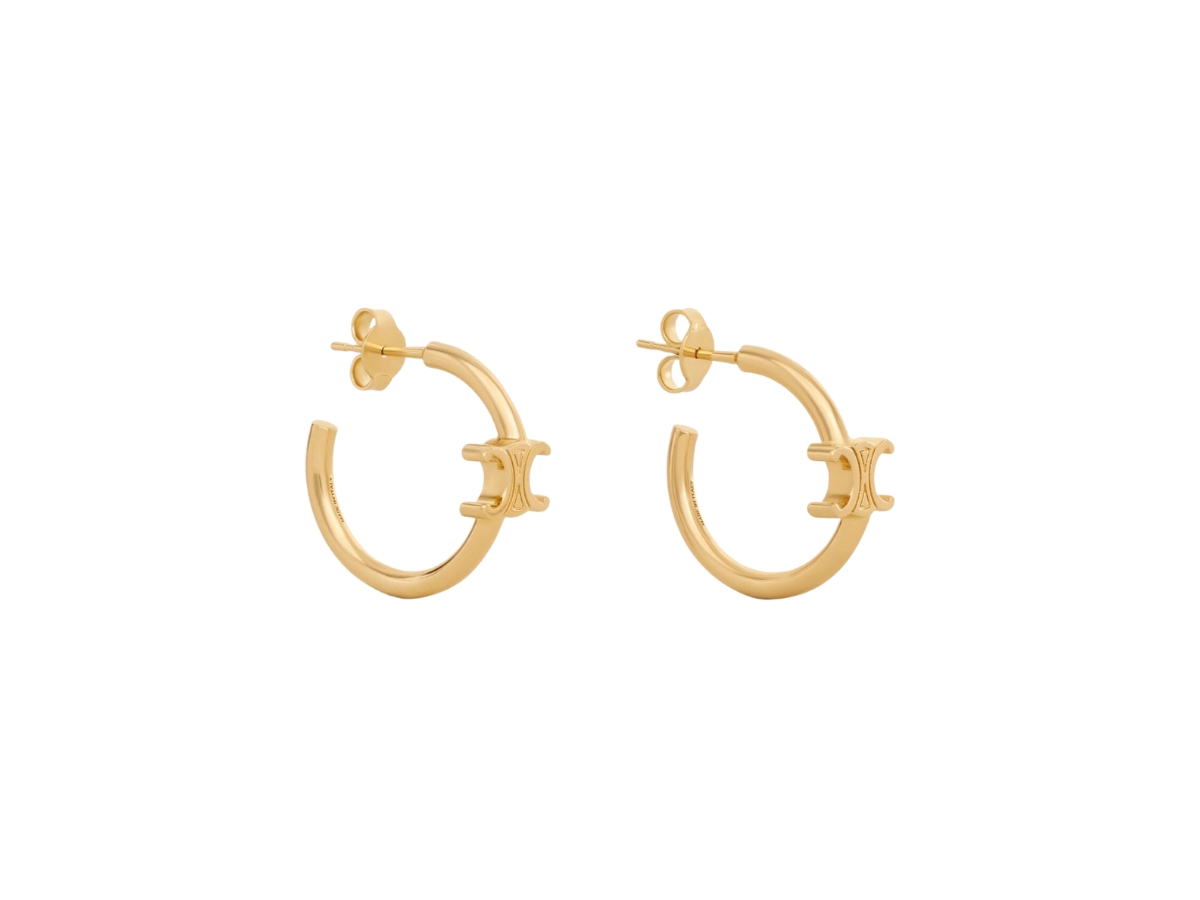 Celine Triomphe Asymmetric Hoops In Brass With Gold Finish Gold