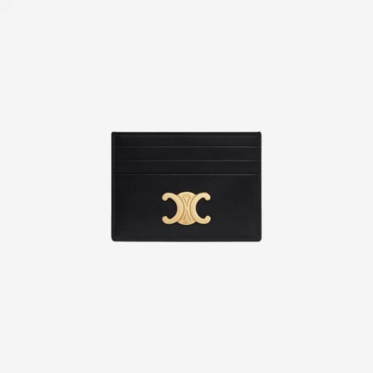 Celine Triomphe Card Holder in Shiny Calfskin Black