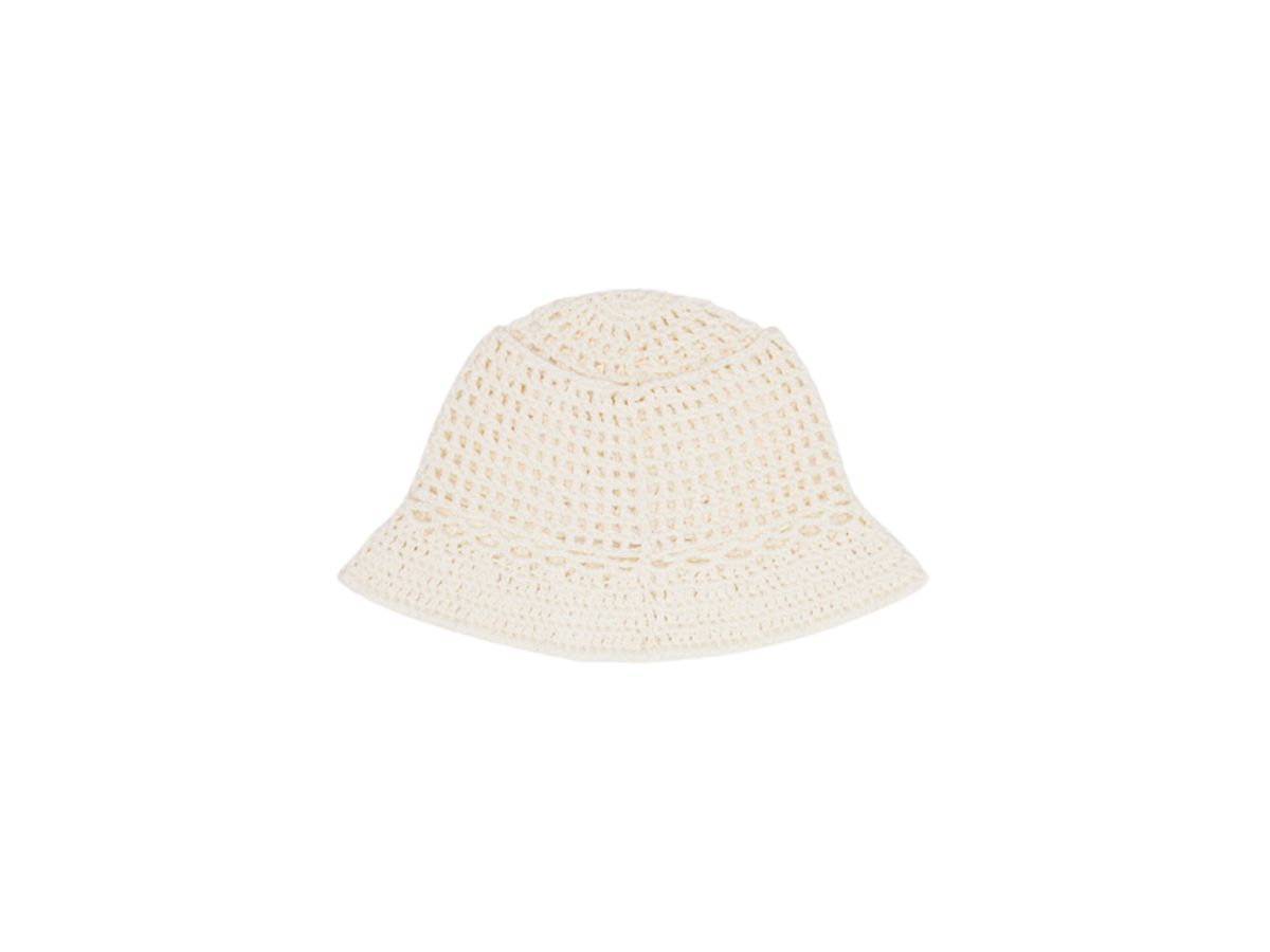 Celine Triomphe Cloche Beanie In Crocheted Cotton Off White