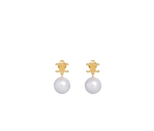 Celine Triomphe Pearl Earrings In Brass With Gold Finish And Glass Pearls Gold-Ivory
