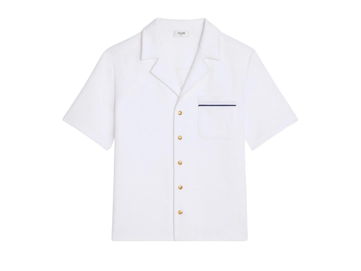 Celine Triomphe Polo Shirt In Cotton Pique Off White Navy